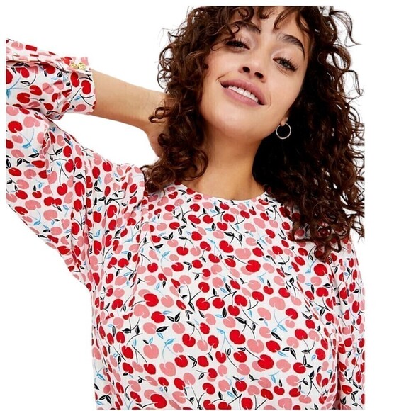 Loft Cherry Print Balloon Sleeve Shift Dress Size Small - Picture 4 of 11